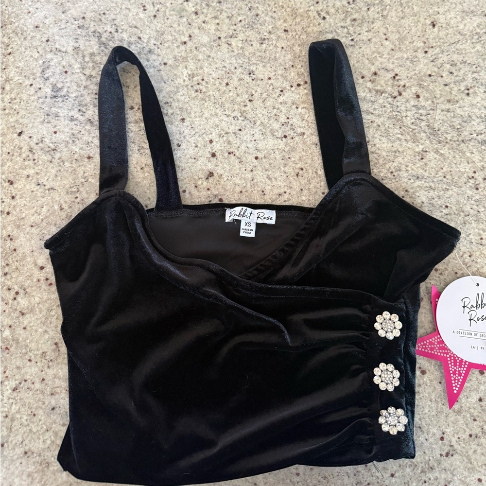 Black Velvet Tank Top with Floral Accents